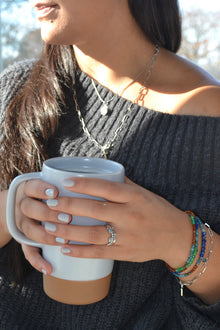 Luke Collection White Rhodium Plate Polished Petite Beaded Stack Ring