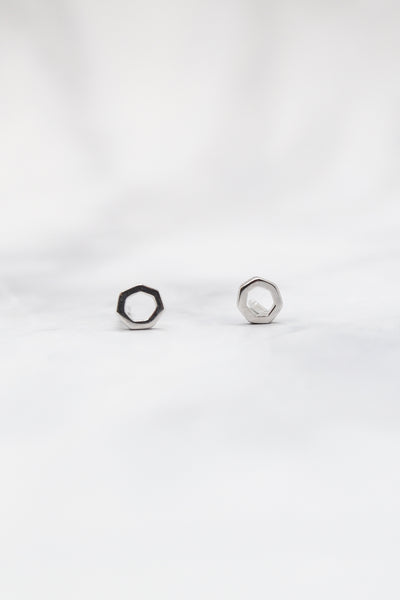 Corinthians Collection White Rhodium Plate 7-Sided Petite Stud Earrings