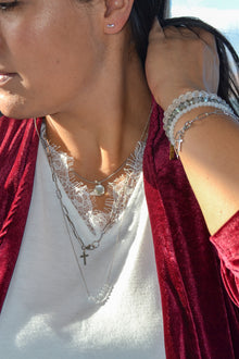 Luke Collection White Rhodium Plate Petite 3 Bead Bar Stud Earrings