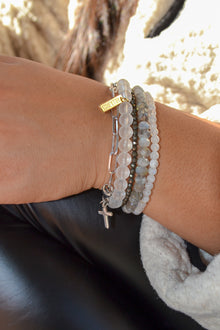 John Collection White Rhodium Plate Polished Paperclip Chain Cross Charm Bracelet