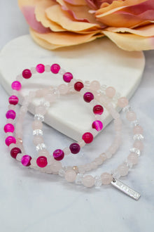 Love Collection White Rhodium Plate Rose Quartz Bracelet Set