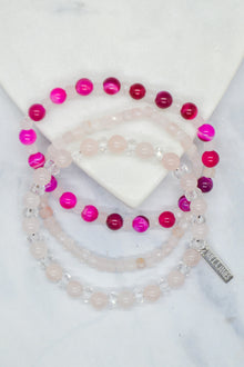 Love Collection White Rhodium Plate Rose Quartz Bracelet Set