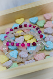 Love Collection White Rhodium Plate Rose Quartz Bracelet Set