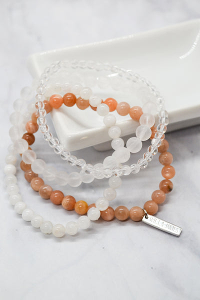 Confidence and Self-Esteem White Rhodium Plate Set of 4 Gemstone Stretch Bracelets