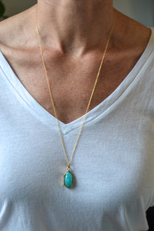 Isaiah Collection 14K Gold Plate 26” + 2” Heptagon Amazonite Pendant Necklace