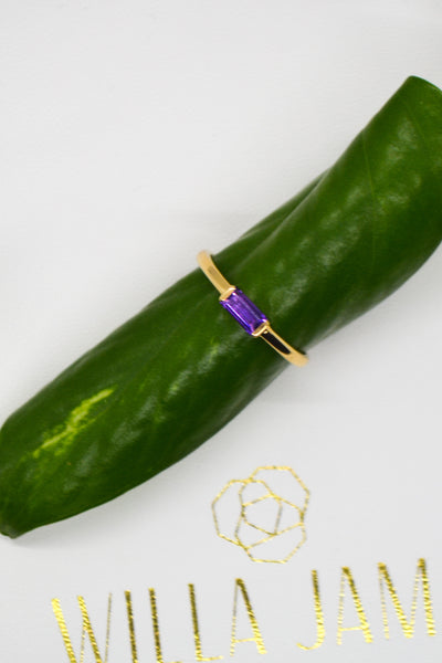 Matthew Collection 14K Gold Plate Petite East/West Amethyst Baguette Stack Ring
