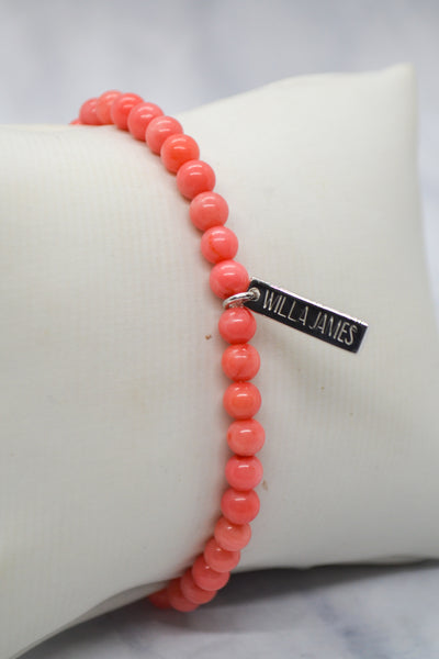 Gratitude + Thankfulness White Rhodium Plate 5mm Coral Stretch Bracelet