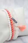 Gratitude + Thankfulness White Rhodium Plate Coral, Jade and Quartz Bracelet Set