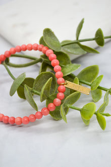 Gratitude + Thankfulness 14K Gold Plate 5mm Coral Stretch Bracelet