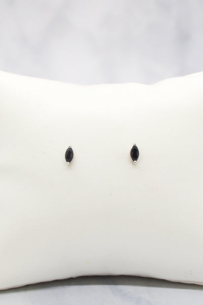 Luke Collection White Rhodium Plate Petite Marquise Onyx Stud Earrings