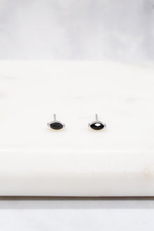 Luke Collection White Rhodium Plate Petite Marquise Onyx Stud Earrings