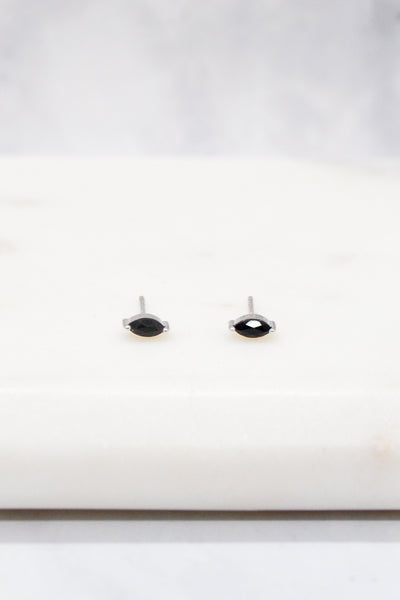 Luke Collection White Rhodium Plate Petite Marquise Onyx Stud Earrings