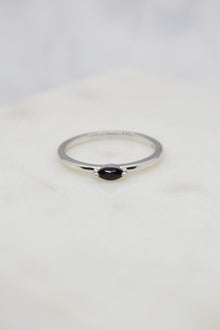 Luke Collection White Rhodium Plate Petite Marquise Onyx Stack Ring