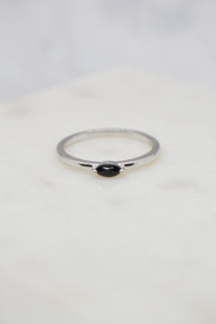 Luke Collection White Rhodium Plate Petite Marquise Onyx Stack Ring