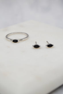 Luke Collection White Rhodium Plate Petite Marquise Onyx Stack Ring