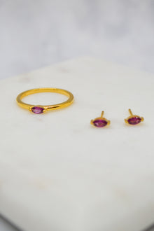 Luke Collection 14K Gold Plate Petite Marquise Rhodolite Stud Earrings