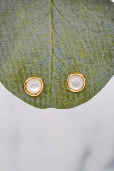 Proverbs Collection 14 Gold Plate Mother of Pearl Doublet Organic Bezel Earrings
