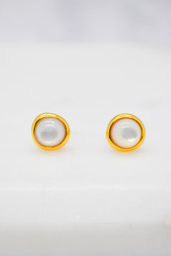 Proverbs Collection 14 Gold Plate Mother of Pearl Doublet Organic Bezel Earrings