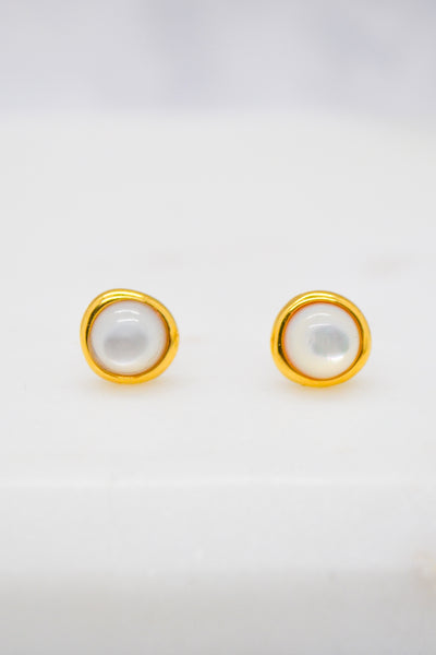 Proverbs Collection 14 Gold Plate Mother of Pearl Doublet Organic Bezel Earrings