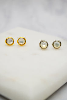 Proverbs Collection White Rhodium Plate Mother of Pearl Doublet Organic Bezel Earrings