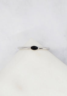 Luke Collection White Rhodium Plate Petite Marquise Onyx Stack Ring