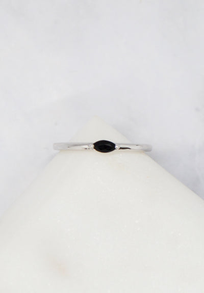 Luke Collection White Rhodium Plate Petite Marquise Onyx Stack Ring