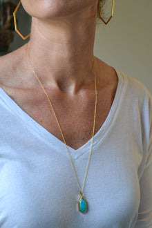 Isaiah Collection 14K Gold Plate 26” + 2” Heptagon Amazonite Pendant Necklace