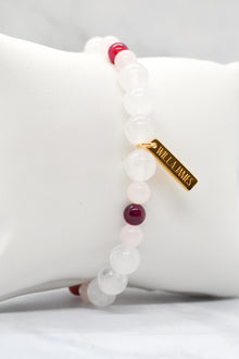 Sisterhood Collection 14K Plate White Jade, Rose Quartz and Pink Banded Agate Stretch Bracelet