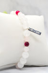 Sisterhood Collection White Rhodium Plate White Jade, Rose Quartz and Hot Pink Agate Stretch Bracelet