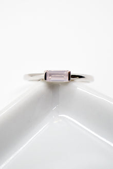 Matthew Collection White Rhodium Plate Petite East/West Rose Quartz Baguette Stack Ring