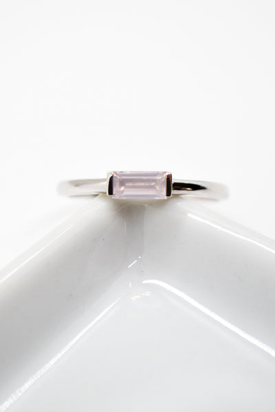 Matthew Collection White Rhodium Plate Petite East/West Rose Quartz Baguette Stack Ring