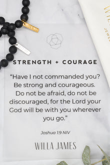 Strength and Courage 14K Gold Plate 8mm Round Matte Black Agate Stretch Bracelet