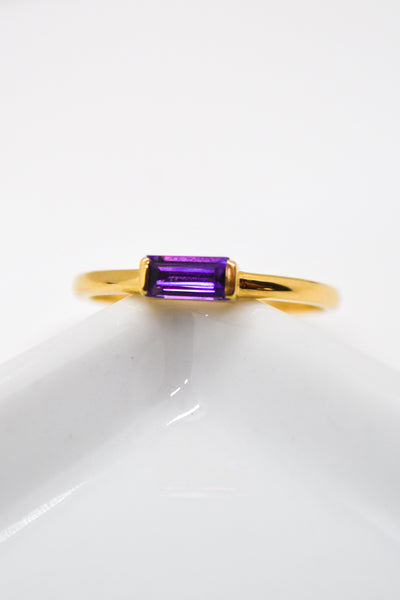 Matthew Collection 14K Gold Plate Petite East/West Amethyst Baguette Stack Ring
