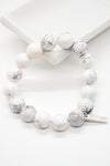 Tranquil Mind and Serenity White Rhodium Plate 12mm Polished Howlite Stretch Bracelet