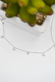Corinthians Collection White Rhodium Plate 14” + 2” Faceted Clear Quartz Dangle Choker Necklace