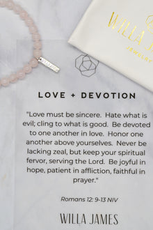 Love and Devotion White Rhodium Plate Polished Rose Quartz Stretch Bracelet