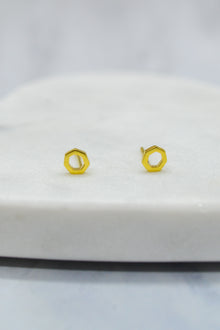 Corinthians Collection 14K Gold Plate 7-Sided Petite Stud Earrings