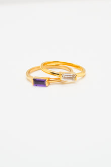 Matthew Collection 14K Gold Plate Petite East/West Amethyst Baguette Stack Ring