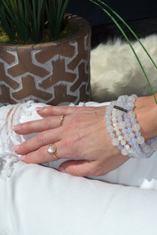 Hope and Faith 14K Gold Plate White Jade and Blue Lace Agate Stretch Bracelet