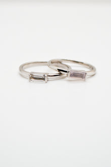 Matthew Collection White Rhodium Plate Petite East/West Rose Quartz Baguette Stack Ring