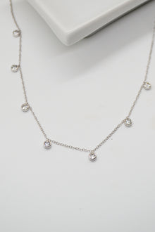 Corinthians Collection White Rhodium Plate 14” + 2” Faceted Clear Quartz Dangle Choker Necklace