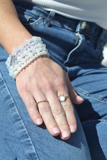 Hope and Faith 14K Gold Plate White Jade and Blue Lace Agate Stretch Bracelet