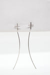 Matthew Collections White Rhodium Plate Polished Cross Wire Threader Earrings