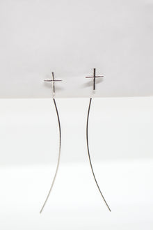 Matthew Collections White Rhodium Plate Polished Cross Wire Threader Earrings