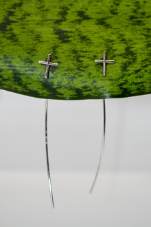 Matthew Collections White Rhodium Plate Polished Cross Wire Threader Earrings