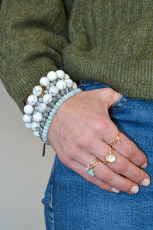 Tranquil Mind and Serenity 14K Gold Plate 12mm Polished Howlite Stretch Bracelet