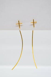 Matthew Collection 14K Plate Polished Cross Threader Wire Dangle Earrings