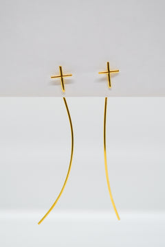 Matthew Collection 14K Plate Polished Cross Threader Wire Dangle Earrings