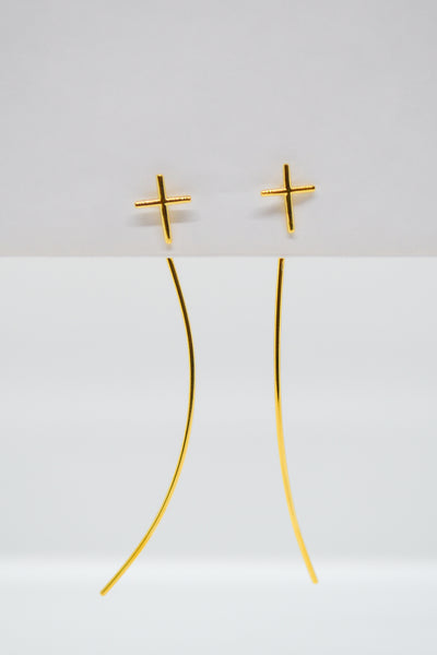 Matthew Collection 14K Plate Polished Cross Threader Wire Dangle Earrings
