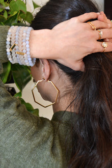 Corinthians Collection 14K Gold Plate Bold 2.5” 7-Sided Hoop Earrings